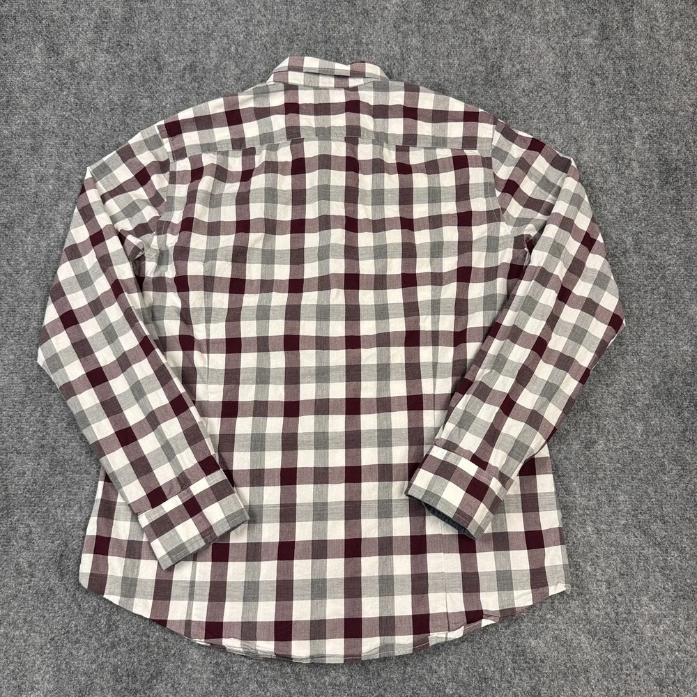 Banana Republic Soft Wash Slim Fit Plaid Button Down Shirt Men's L Burgundy Gray